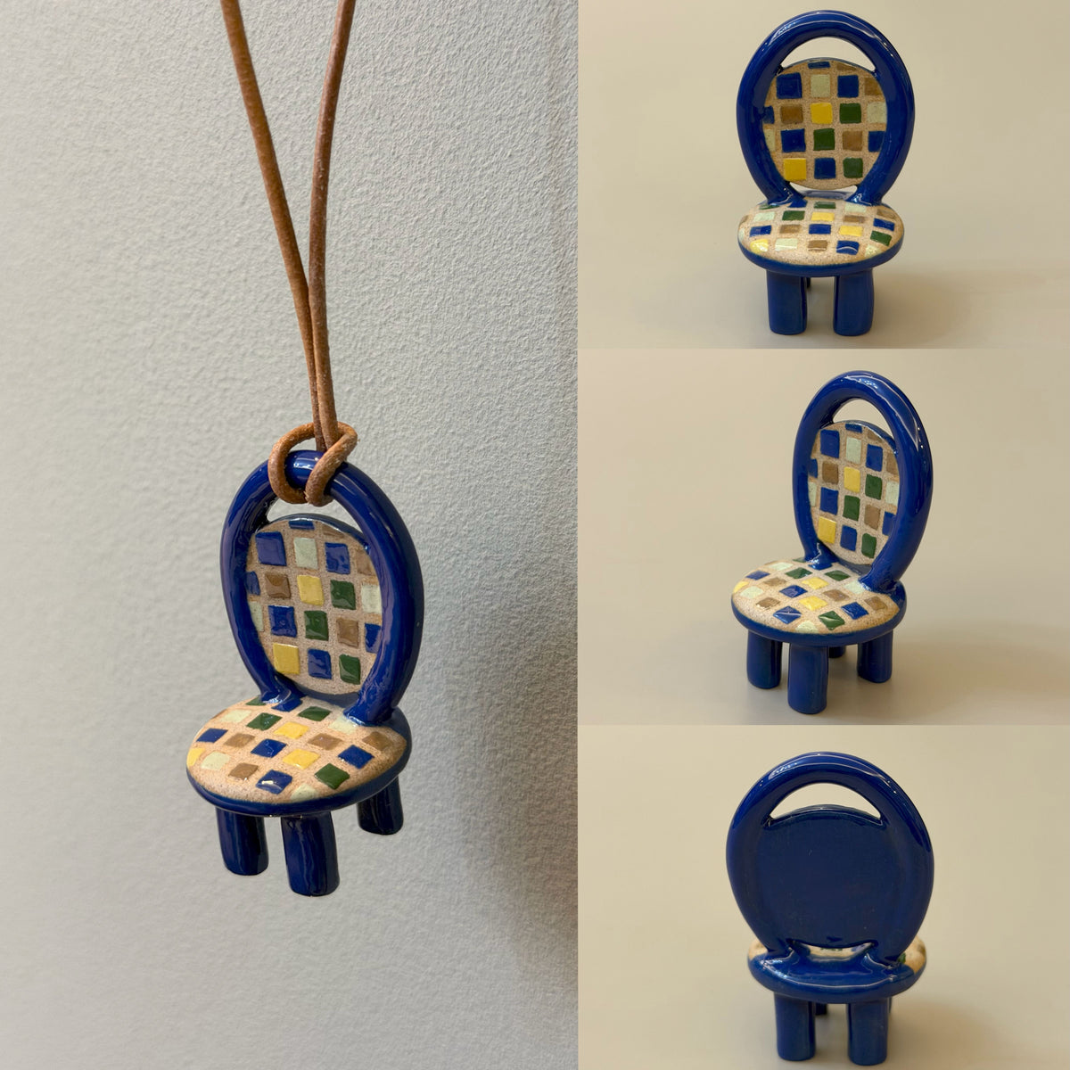 Patch ceramic chair necklace with speckled clay patchwork – alternate style