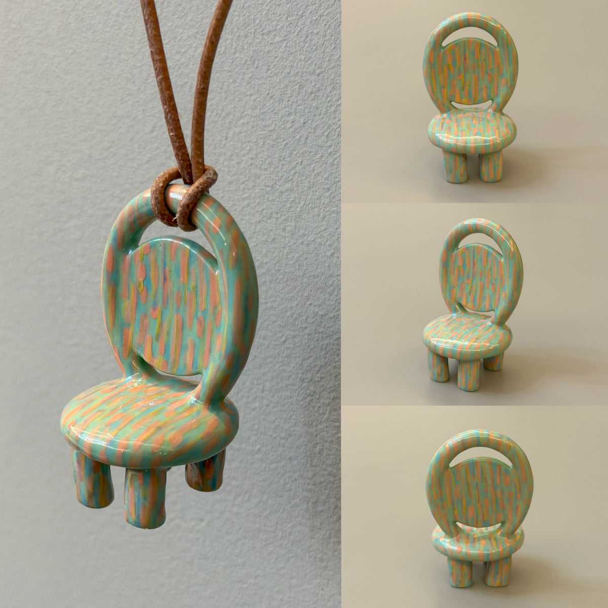 Lotus Pond turquoise ceramic chair necklace with coral-pink and yellow dashes