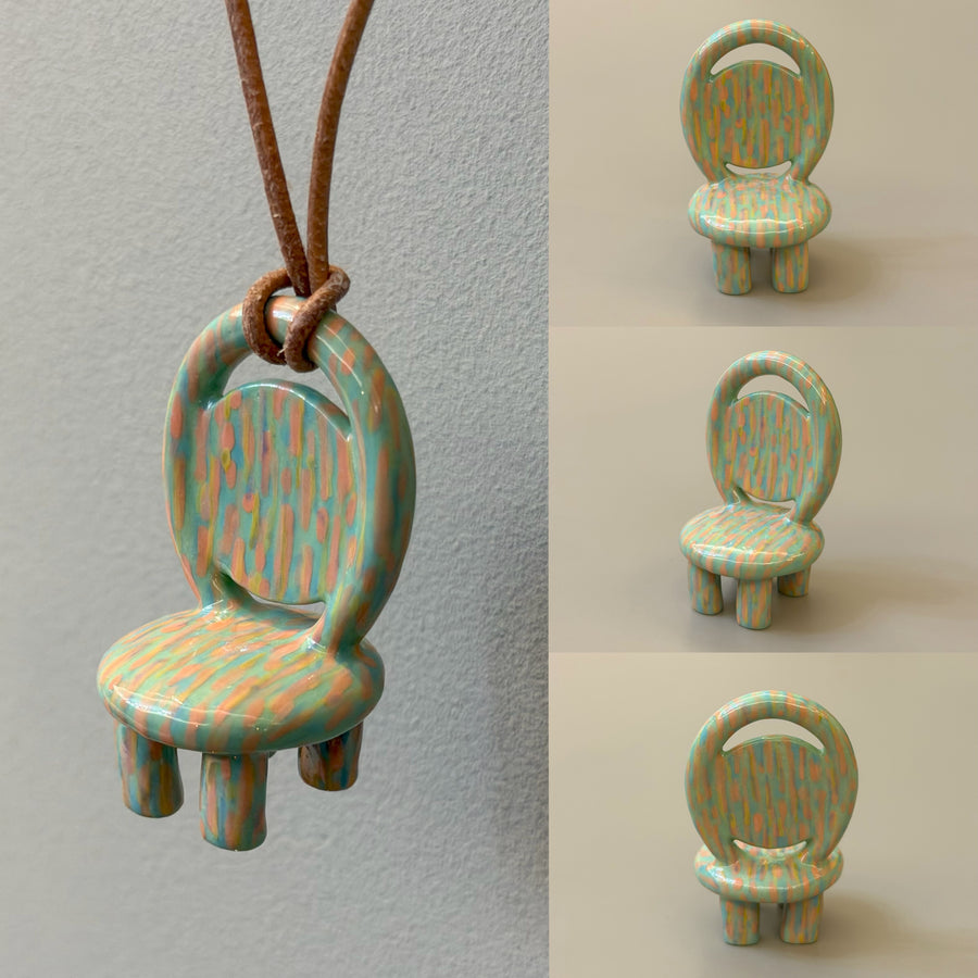 Lotus Pond turquoise ceramic chair necklace with coral-pink and yellow dashes