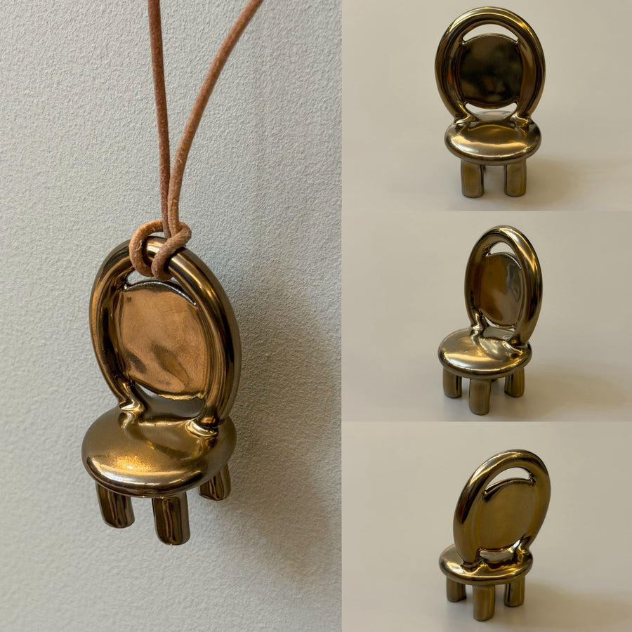 Mirror ceramic chair necklace with reflective bronze-gold glaze