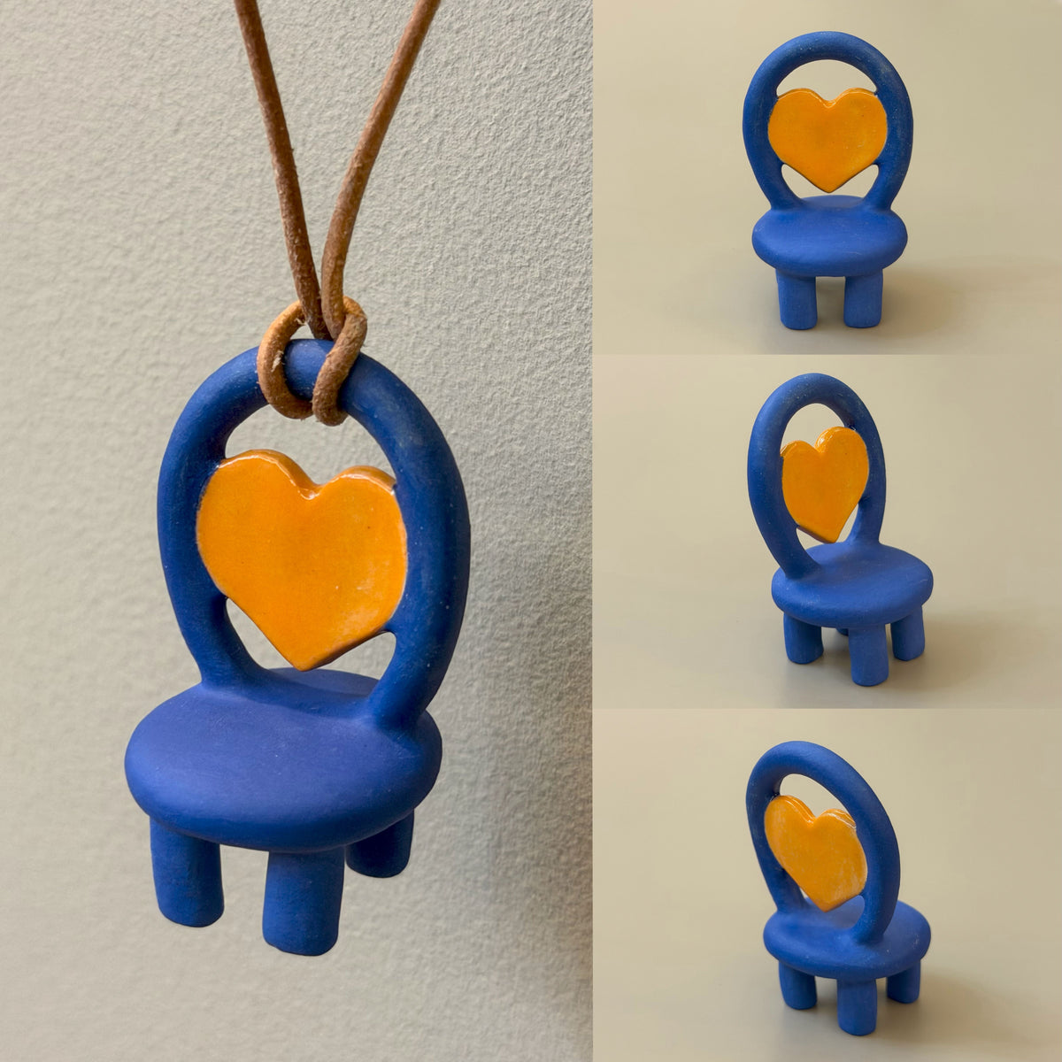 Heartfire and Sea ceramic chair necklace with complementary heart colors – alternate style