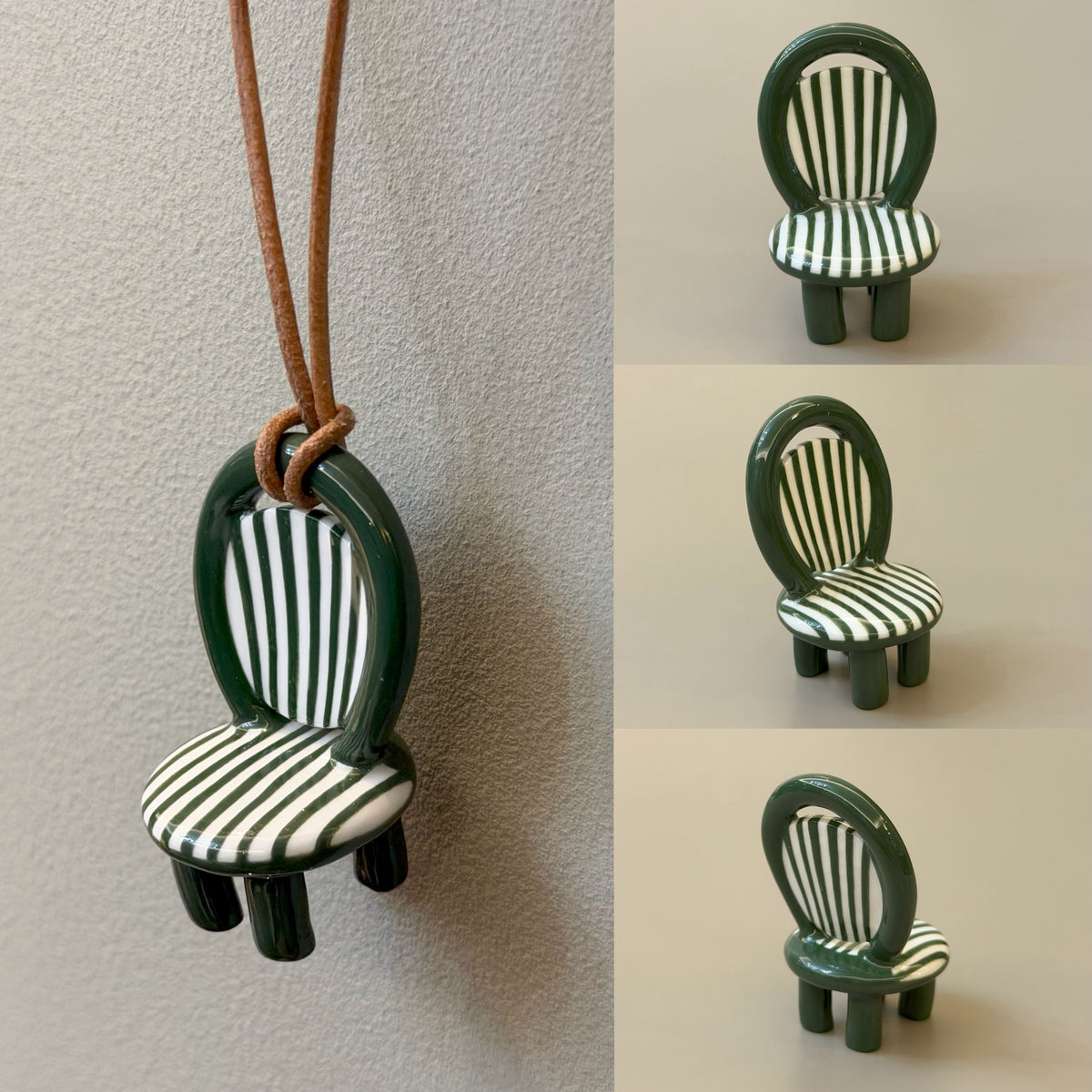 Jade Dream ceramic chair necklace with forest-green glaze – alternate style